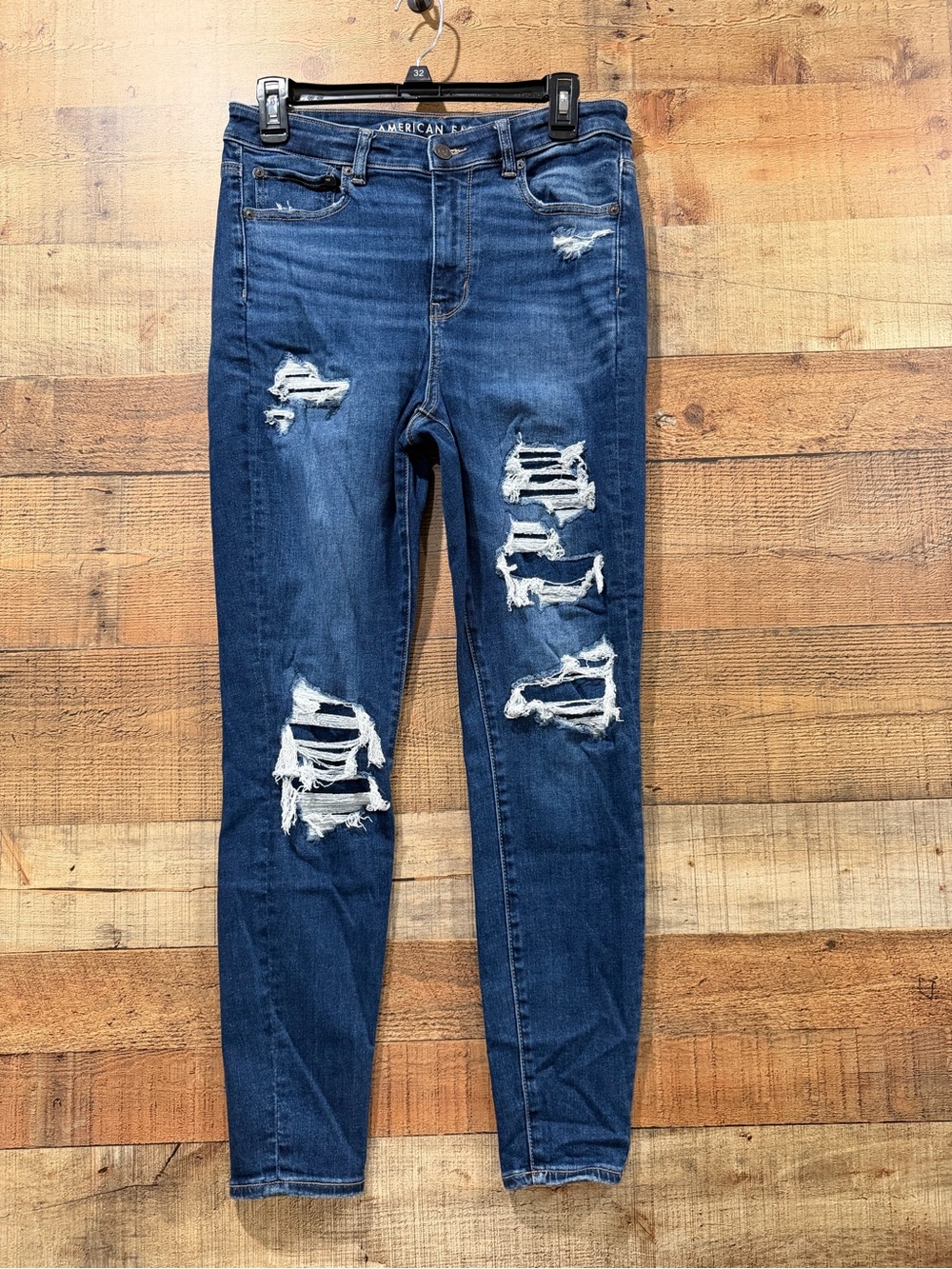 American Eagle Ripped High Rise Dark Blue Skinny Jeans Jeggings Size 12 Reg